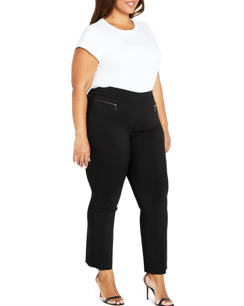 Front of a size 16 Shayna Zipper Pant in Black by avenue. | dia_product_style_image_id:323014